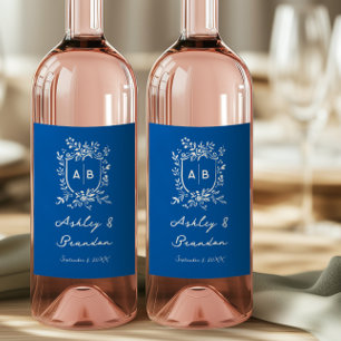 Rótulo De Garrafa De Cerveja Azul Francês Caprichoso Floral Monograma Crista