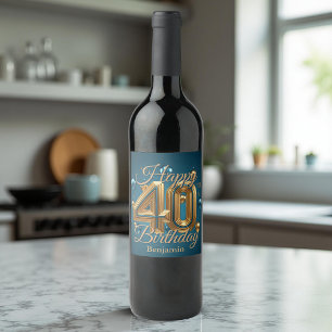 Rótulo De Garrafa De Cerveja Azul Luxurioso Elegante e aniversário de 40 anos D
