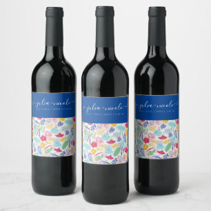 Rótulo De Garrafa De Cerveja Azul Naval Rosa Selvagem Floresta Evergreen Casame