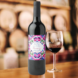 Rótulo De Garrafa De Cerveja Azulejos mexicanos azuis cor-de-rosa torcida pelo 