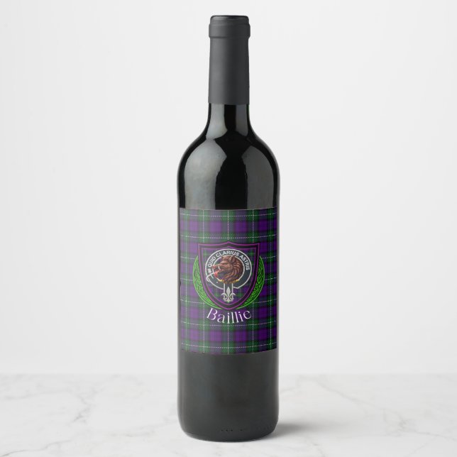 Rótulo De Garrafa De Cerveja Baillie Scottish Clan Tartan & Crest (Frente)