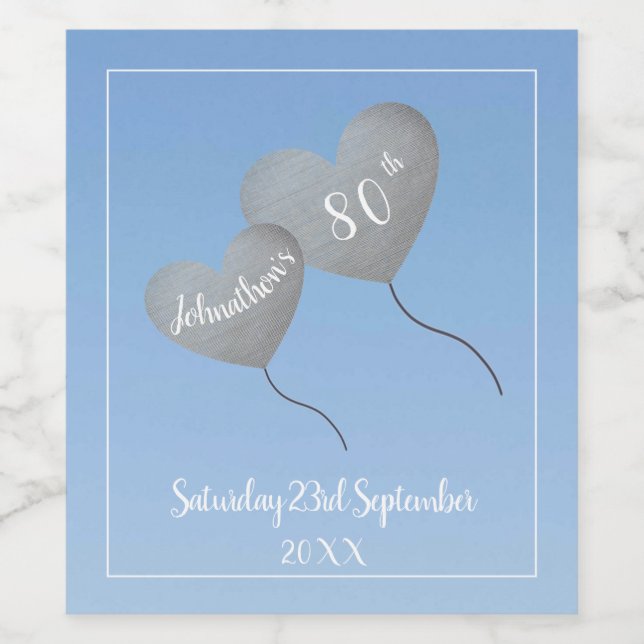 Rótulo De Garrafa De Cerveja Balão azul de 80 aniversário (Rótulo Único)