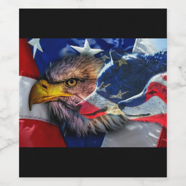 Rótulo De Garrafa De Cerveja Bald Eagle Wolf American Flag (Rótulo Único)