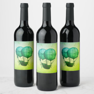 Rótulo De Garrafa De Cerveja Balões de Ar Quente Steampunk com Verde Navio