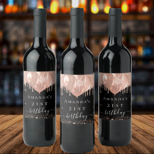 Rótulo De Garrafa De Cerveja Balões festa de aniversário preto-rosa-ouro-relâmp