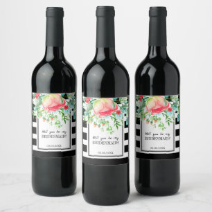 Rótulo De Garrafa De Cerveja Bandas E Flores Pretas 
