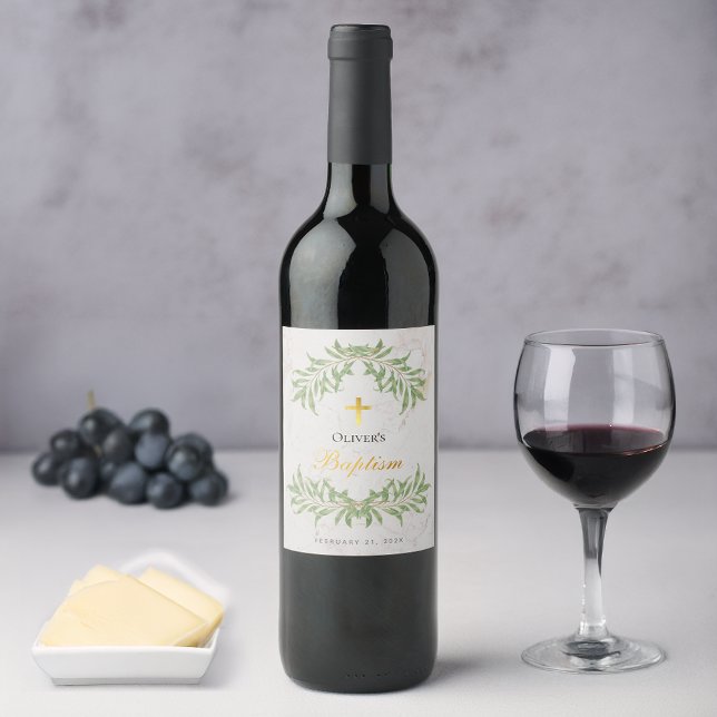 Rótulo De Garrafa De Cerveja Baptism Marble Foliage Faux Gold Foil Script (Criador carregado)