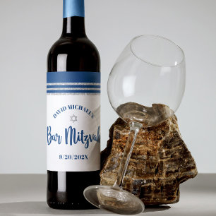 Rótulo De Garrafa De Cerveja Bar Mitzvah Moderno Azul Marinho Tallit Prateado S