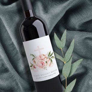 Rótulo De Garrafa De Cerveja Batismo Floral Cruzado de Rosa de Pêssego Pastel 
