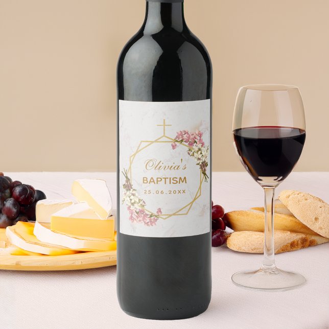 Rótulo De Garrafa De Cerveja Batismo Floral Dourado Rosa Orquídeas Brancas Márm (Criador carregado)