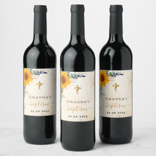 Rótulo De Garrafa De Cerveja Batismo girassol eucalipto verde