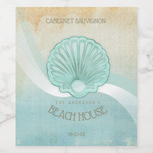 Rótulo De Garrafa De Cerveja Beach House Clam Shell Aqua Blue ID623