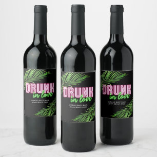 Rótulo De Garrafa De Cerveja Bêbado de Amor Neon Verde e Rosa Tropical Bach