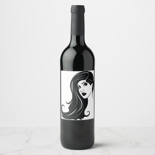 Rótulo De Garrafa De Cerveja Bela Arte de Moda de Mulher de Cabelo Longo (Frente)