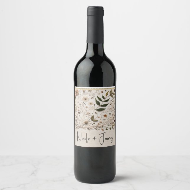 Rótulo De Garrafa De Cerveja Beleza Natural Botânica Flores & Folhas Casamento (Frente)
