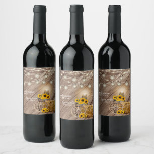 Rótulo De Garrafa De Cerveja Belo Barril de Madeira Rústica e Girassóis