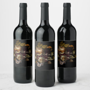 Rótulo De Garrafa De Cerveja Belo Romântico Escuro Velho Mundo Floral Sr & Sra.