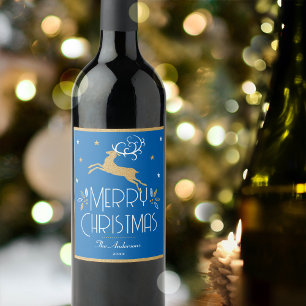 Rótulo De Garrafa De Cerveja Berna de Natal Elegante Azul Festivo Dourado