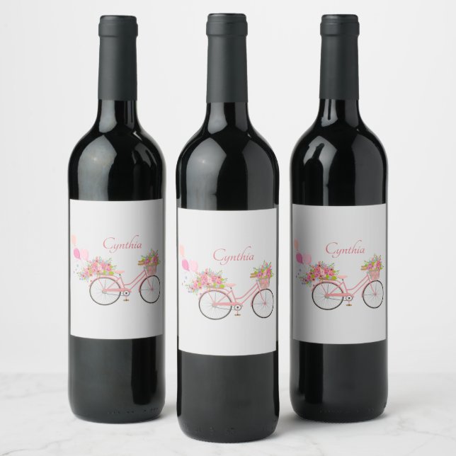 Rótulo De Garrafa De Cerveja Bike Floral Rosa Quimológica Personalizada (Garrafas)