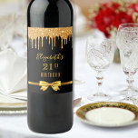 Rótulo De Garrafa De Cerveja Birthday party black gold glitter 50 years<br><div class="desc">A wine label for a girly and glamorous 50th (or any age) birthday party.  A chic black background,  decorated with faux gold glitter drips,  paint dripping look.   Personalize and add a date,  name,  age 50. The text: The name is written with a modern hand lettered style script. Golden letters.</div>