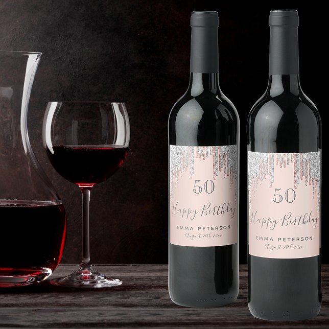 Rótulo De Garrafa De Cerveja Birthday party rose gold glitter pink silver (Criador carregado)