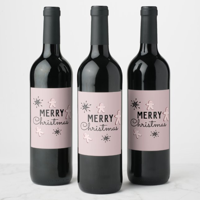 Rótulo De Garrafa De Cerveja Biscoito De Natal Gingerbread Rosa (Garrafas)