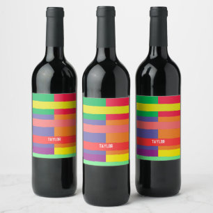 Rótulo De Garrafa De Cerveja Bloqueio de cor Stripe Monograma Nome Arco-íris