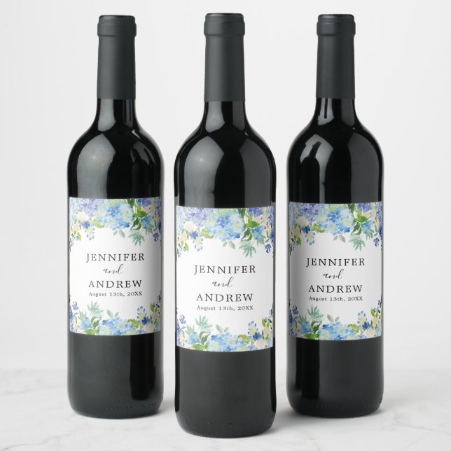 Rótulo De Garrafa De Cerveja Blue Hydrangea Floral Weding Favor Wine Label (Garrafas)