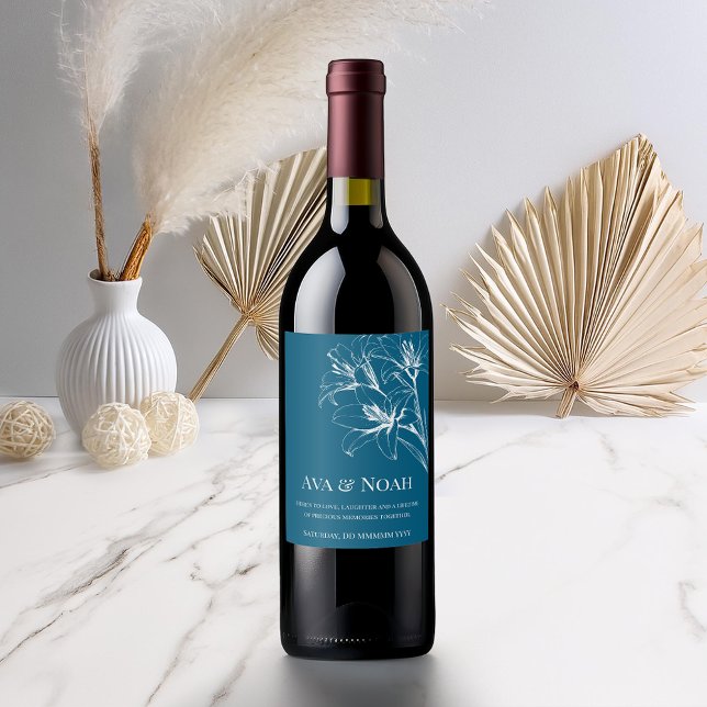 Rótulo De Garrafa De Cerveja Blue Lily Outline Wedding (Criador carregado)
