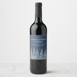 Rótulo De Garrafa De Cerveja Blue Rustic Snowy Night Forest Wedding Wine Label
