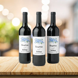 Rótulo De Garrafa De Cerveja Blue Watercolour Floral and Butterflies Wedding 