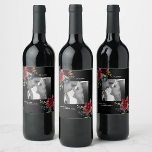 Rótulo De Garrafa De Cerveja Blush Burgundy Foto Floral Elegante