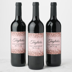 Rótulo De Garrafa De Cerveja Blush Rosa Dourado Glitter 21º Aniversário