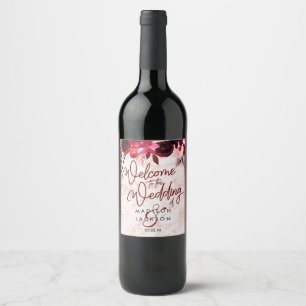 Rótulo De Garrafa De Cerveja Boa vinda de mármore Dourado floral & cor-de-rosa