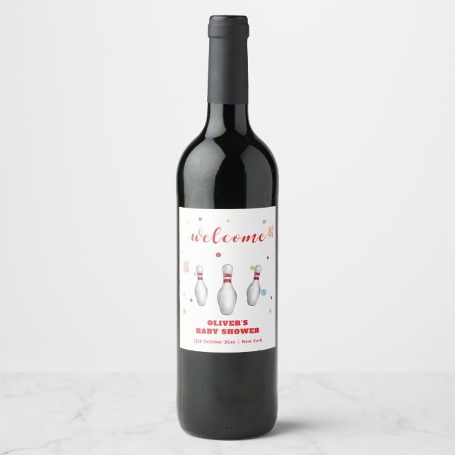 Rótulo De Garrafa De Cerveja Boas-vindas ao Chuveiro de Bebê com Boliche Modern (Frente)