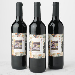 Rótulo De Garrafa De Cerveja Boho Floral Escuro Foto de Casamento com Monogra