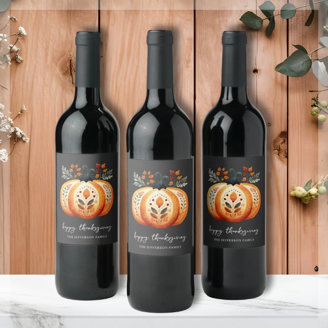 Rótulo De Garrafa De Cerveja Boho Folk Pumpkin Ação de Graças (Criador carregado)