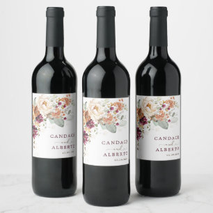 Rótulo De Garrafa De Cerveja Boho Maroon Burnt Orange Floral Wedes Favoritos