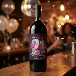 Rótulo De Garrafa De Cerveja Bola de Discoteca Notas Musicais Rosa Roxo Anivers