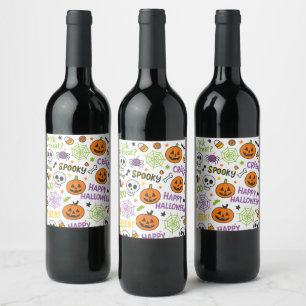 Rótulo De Garrafa De Cerveja Bomba Divertida - Padrão Colorido de Halloween