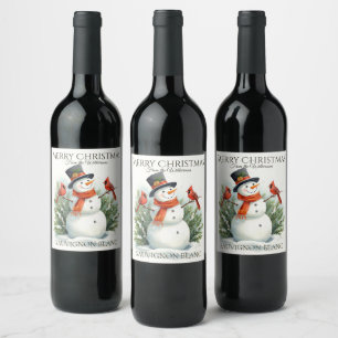 Rótulo De Garrafa De Cerveja Boneco de Neve Aquarela e Cardinals Nome Personali
