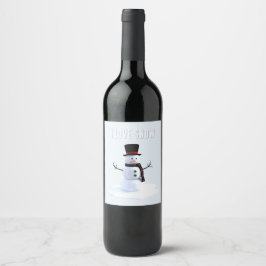 Rótulo De Garrafa De Cerveja Boneco de neve com chapéu e cachecol. Eu Amo Neve