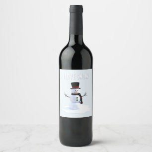 Rótulo De Garrafa De Cerveja Boneco de neve com chapéu e cachecol. Eu Amo Neve