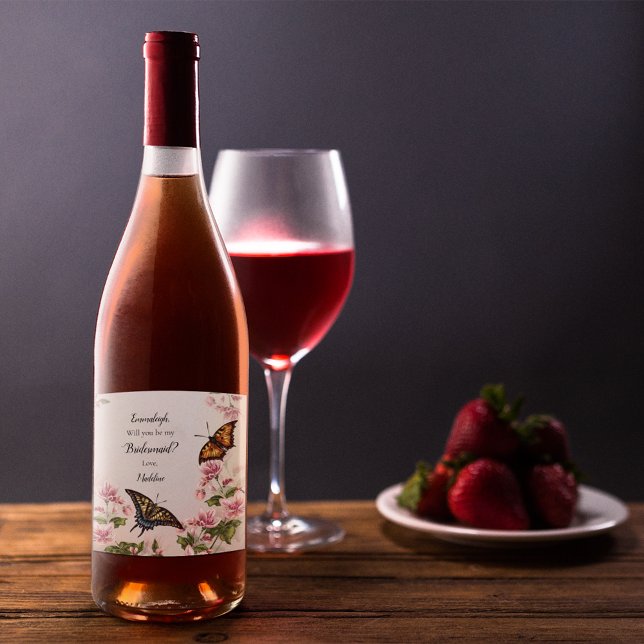 Rótulo De Garrafa De Cerveja Bonita Proposta de Bridesmaid Borboletas Florais (Criador carregado)