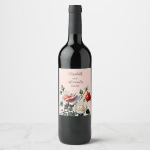 Rótulo De Garrafa De Cerveja Bonito casamento floral de rosas vermelhas brancas