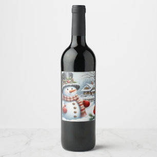 Rótulo De Garrafa De Cerveja Bonito, Vintage/Natal Whimsical/boneco de neve de