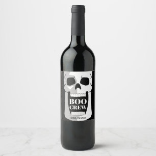 Rótulo De Garrafa De Cerveja Boo Crew Simples Halloween Preto e Branco