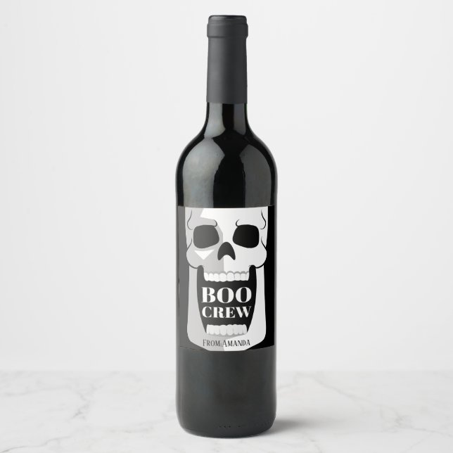 Rótulo De Garrafa De Cerveja Boo Crew Simples Halloween Preto e Branco (Frente)