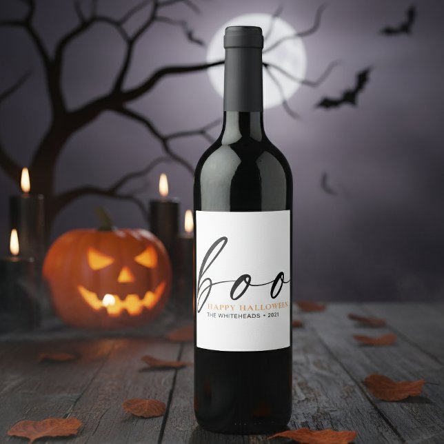 Rótulo De Garrafa De Cerveja Boo Cute Happy Halloween White (Get into the Halloween spirit with this delightfully eerie wine label! )