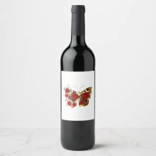 Rótulo De Garrafa De Cerveja Borboleta de flor vermelha com rosas vermelhas